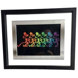 Grateful Dead Dancing Skeletons Framed Cross Stitch Handmade  11" x 9"
